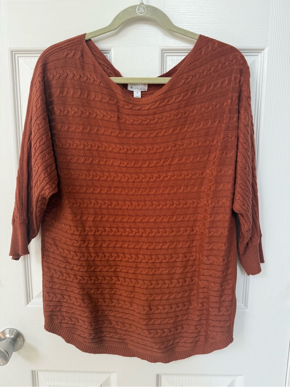 Women’s Cable Knit Sweater - Rust Orange - Picture 5 of 8